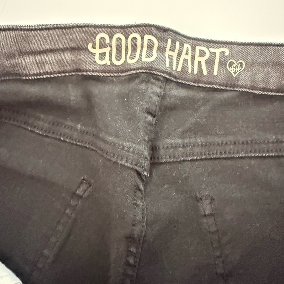 GOOD HART Midrise Skinny Jeans Womens Size 16 Black Wash Distressed Raw Hem - Picture 9 of 12